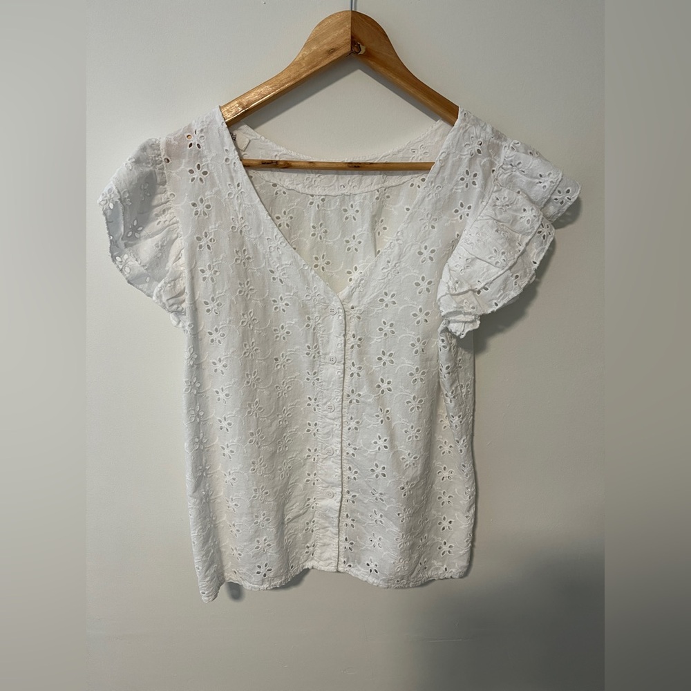 Nana eyelet button down top